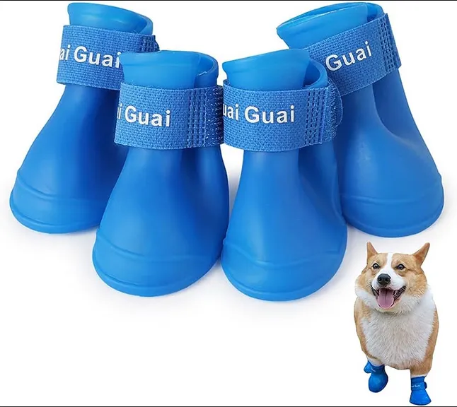 [P394-M] PACK X4 BOTAS LLUVIA SILICONA CON VELCRO ANTIDESLIZANTES (M)