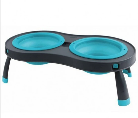 [26257] COMEDERO DOBLE ELAVADO SILICONA NEGRO Y CELESTE