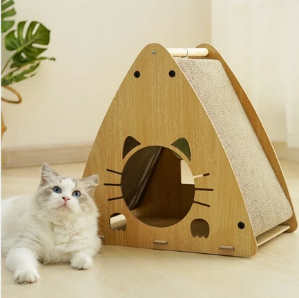 [25786] CAMA CON RASCADOR MADERA TRIANGULAR 45X28X45CM