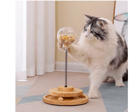 JUGUETE GATO INTERACTIVO DISPENSER DE ALIMENTO CON PELOTAS Y RESORTE