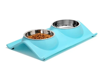 [25792 25346] COMEDERO ELAVADO ACERO INOXIDABLE BASE ANTI VUELCO DOBLE 38X16X6