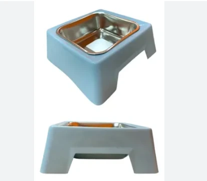 COMEDERO INDIVIDUAL CUADRADO ACERO INOXIDABLE BASE PLASTICA 15X15X6