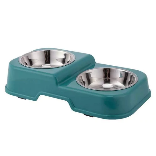 [25811] COMEDERO DOBLE CUADRADO ACERO INOXIDABLE BASE PLASTICA 35X20X7