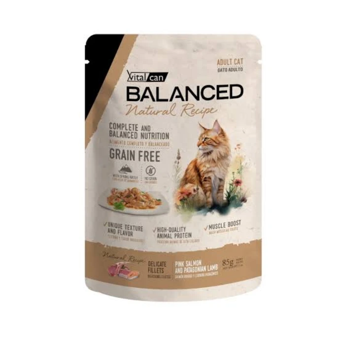 BALANCED POUCH GATO ADULTO SALMON Y CORDERO 85GR