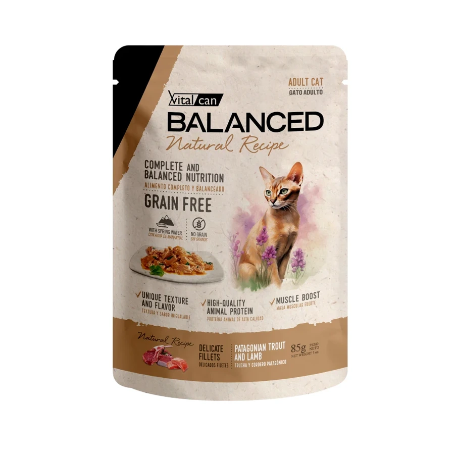 BALANCED POUCH GATO ADULTO TRUCHA Y CORDERO 85GR PROMO 5+1