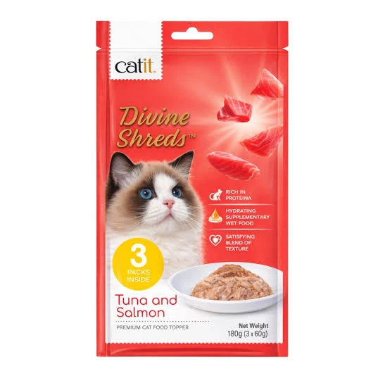 [42187] CATIT DIVINE SHREDS 180GR 3 SOBRES TUNA Y SALMON