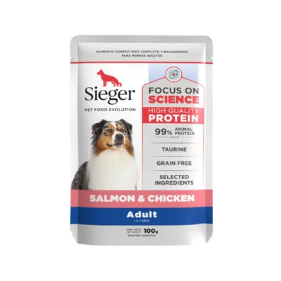 [435] SIEGER DOG SALMON Y POLLO POUCH 100GR PROMO 5+1