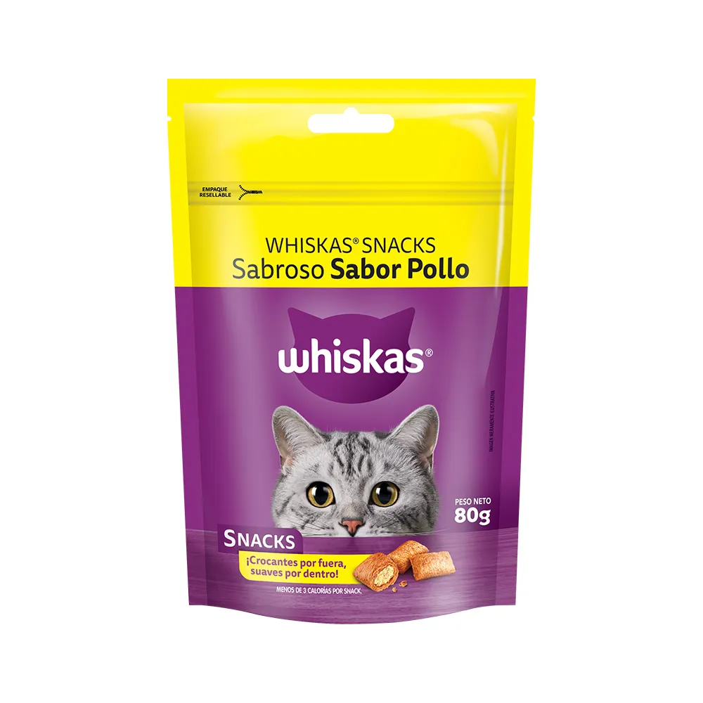 WHISKAS SNACK SABOR POLLO 80 Gr PROMO (4+1)
