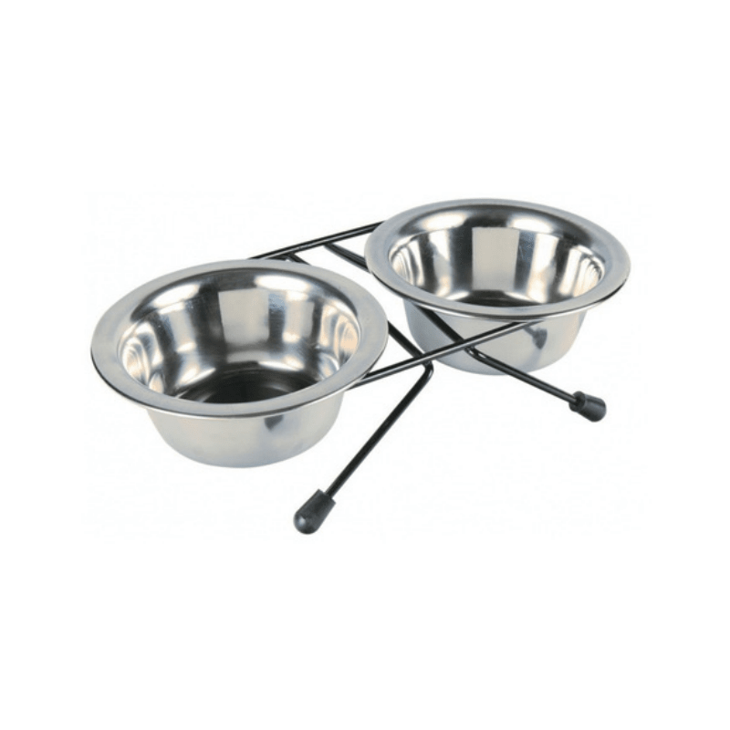 COMEDERO DOBLE ELEVADO ACERO INOX GRANDE 950ml (etiqueta)
