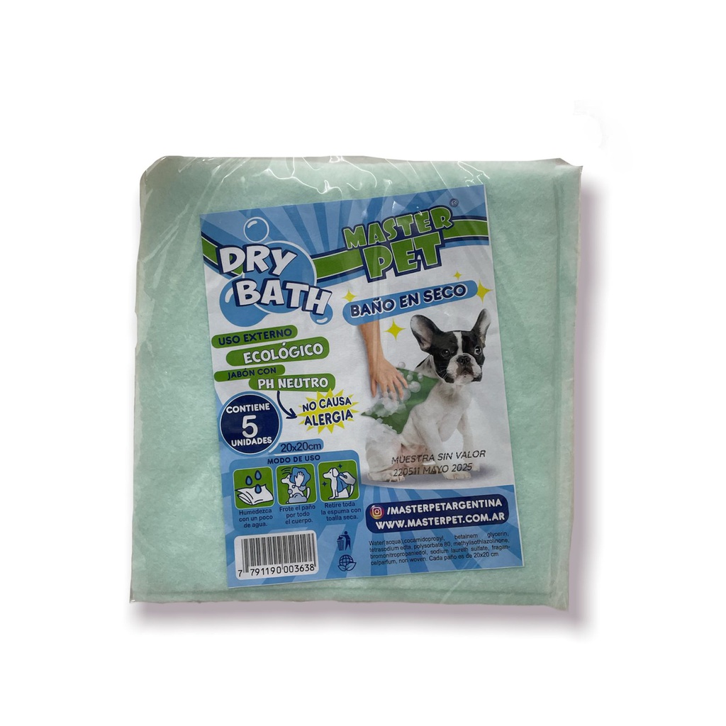 MASTER PET PAÑO BAÑO EN SECO DRY BATH x5