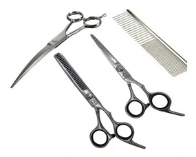 SET 3 TIJERAS 7" (1 CURVA + 1 RECTA + 1 PULIR + 1 OIDOS CHICA + PEINE)