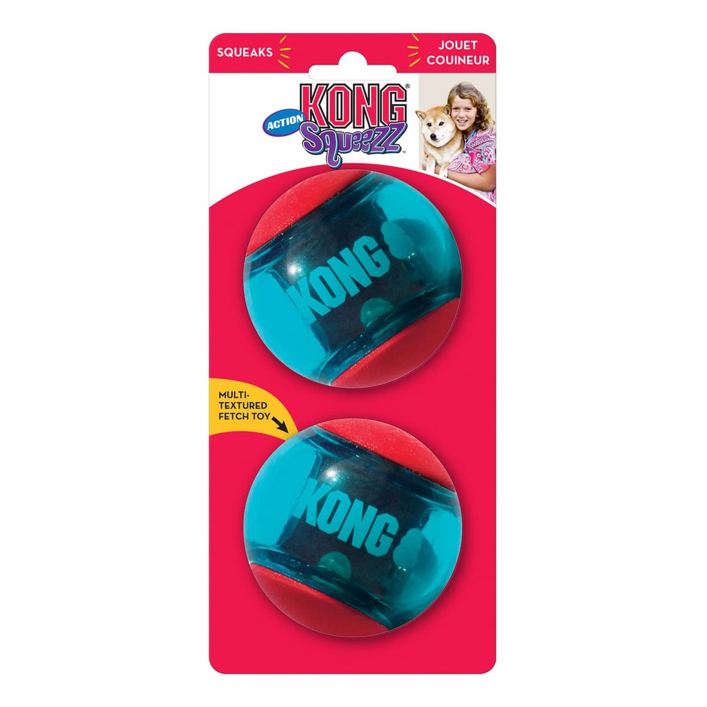 KONG SQUEEZZ ACTION PELOTA GRANDE AZUL Y ROJA PACK X2