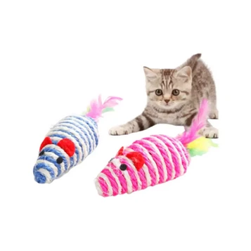 [25305] JUGUETE GATO / PELOTA CON PLUMA SISAL FORMA RATA