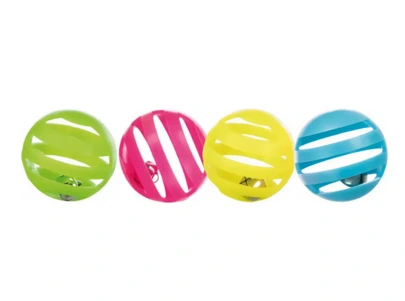 JUGUETE GATO / PELOTA HUECA COLORES CON CASCABEL PACK X4