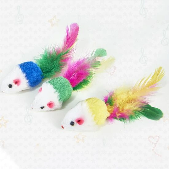 JUGUETE GATO / RATA CON PLUMA X3