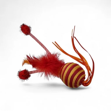 JUGUETE GATO PELOTA COLA CON POMPOM FLUOR