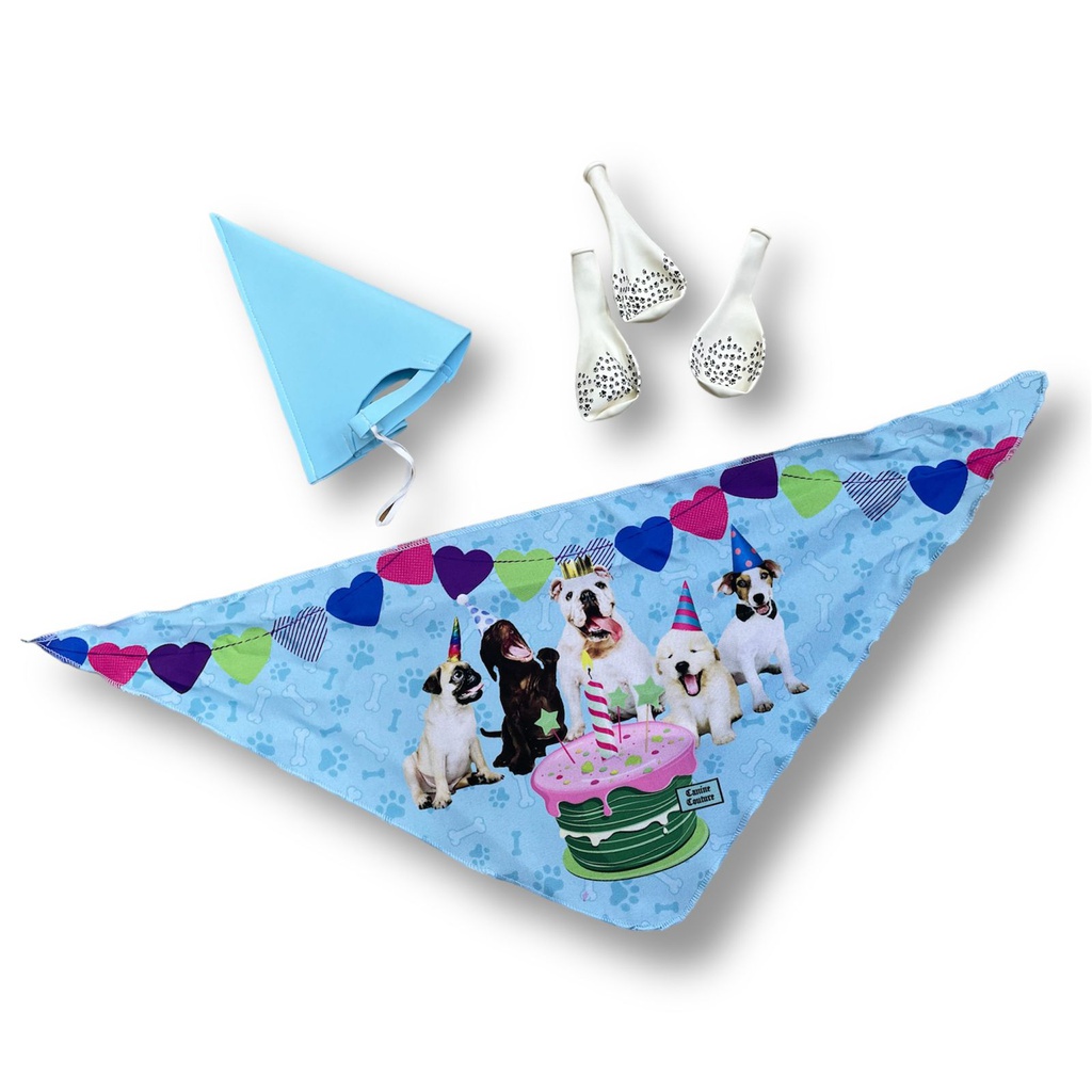 KIT CUMPLEAÑOS - BANDANA - BONETE - GLOBOS CANINE COUTURE