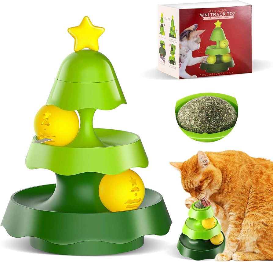 JUGUETE INTERACTIVO GATO PINO NAVIDAD CON PELOTAS CASCABEL Y LUCES