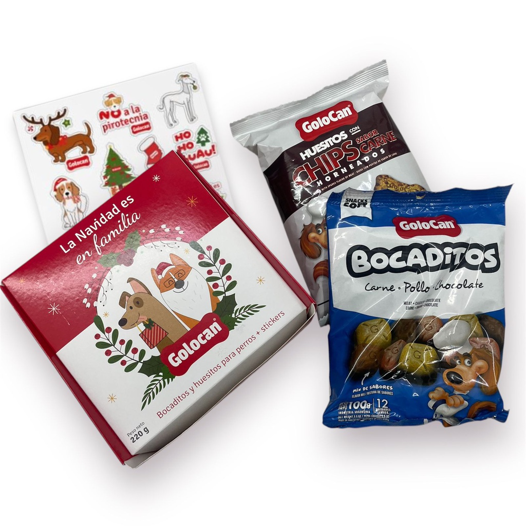 GOLOCAN CAJA NAVIDEÑA PERRO SNACKS + STICKERS