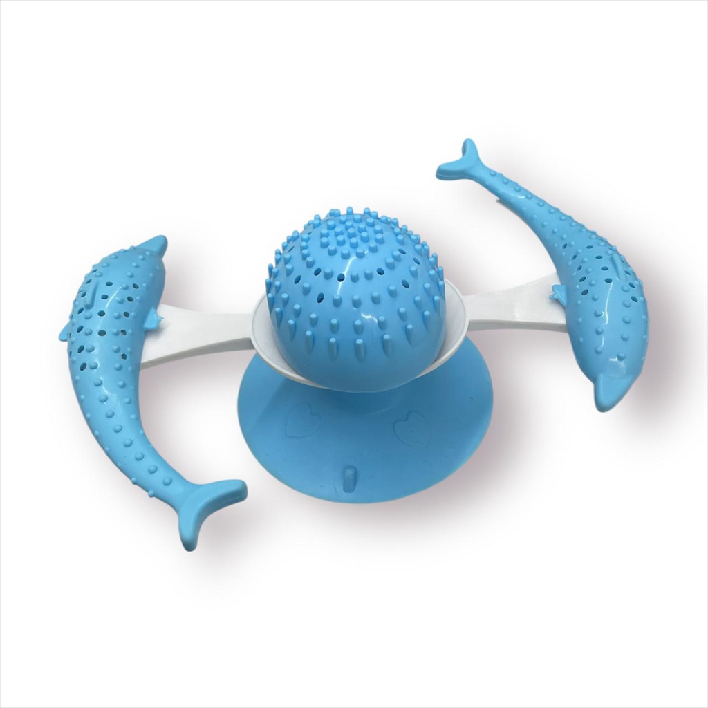 JUGUETE DENTAL MORDILLO DELFIN GIRATORIO PARA GATO CON SOPAPA