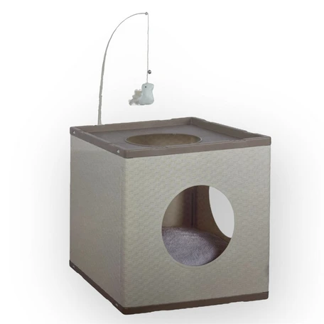 CUCHA CUADRADA CAMA CON JUGUETE RASCADOR