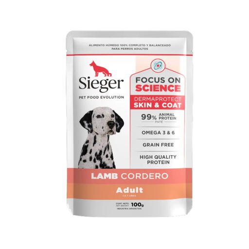 SIEGER DOG DERMA CORDERO POUCH 100GR PROMO 5+1