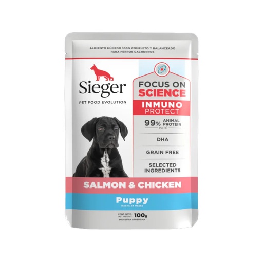 SIEGER DOG PUPPY SALMON Y POLLO POUCH 100GR